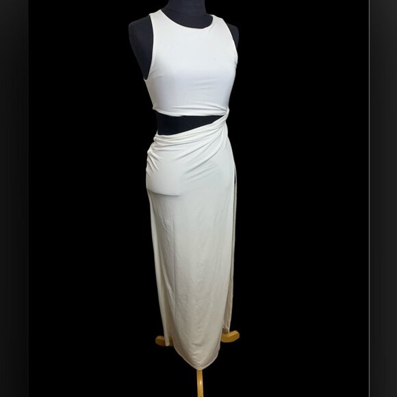 Meshki Dresses & Skirts - MESHKI White Bodycon Cut Out Waist Maxi Dress Size Small